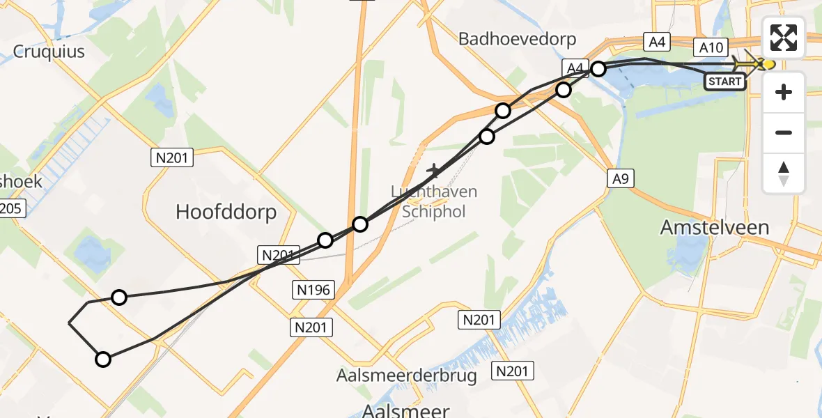 Routekaart van de vlucht: Lifeliner 1 naar Amsterdam