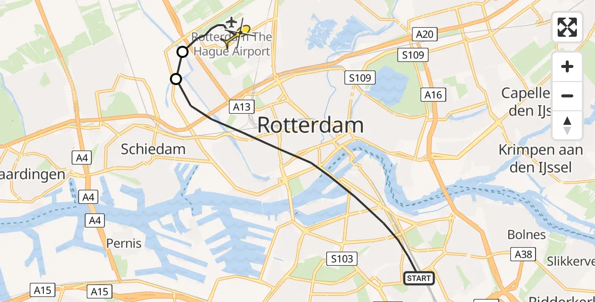 Routekaart van de vlucht: Lifeliner 2 naar Rotterdam