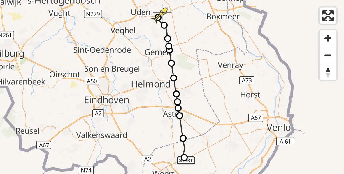 Routekaart van de vlucht: Lifeliner 3 naar Volkel