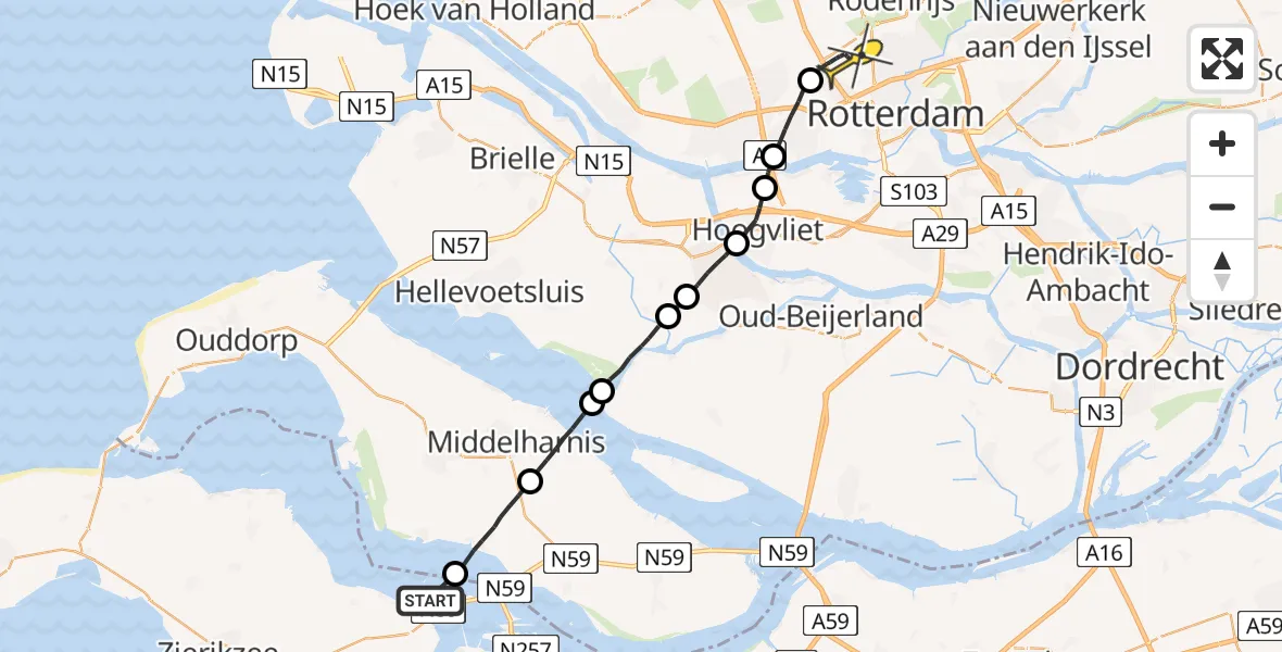 Routekaart van de vlucht: Lifeliner 2 naar Rotterdam