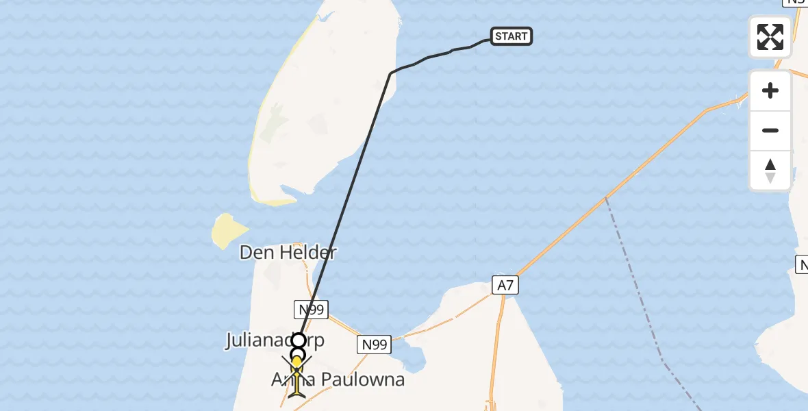 Routekaart van de vlucht: Ambulancehelikopter naar Anna Paulowna