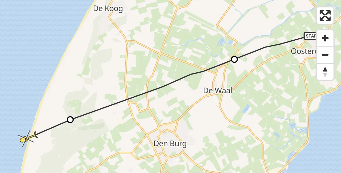 Routekaart van de vlucht: Ambulancehelikopter naar Den Burg