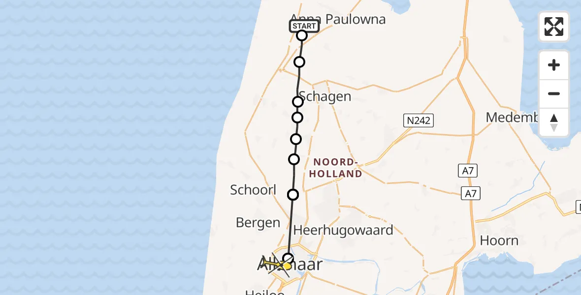 Routekaart van de vlucht: Ambulancehelikopter naar Alkmaar
