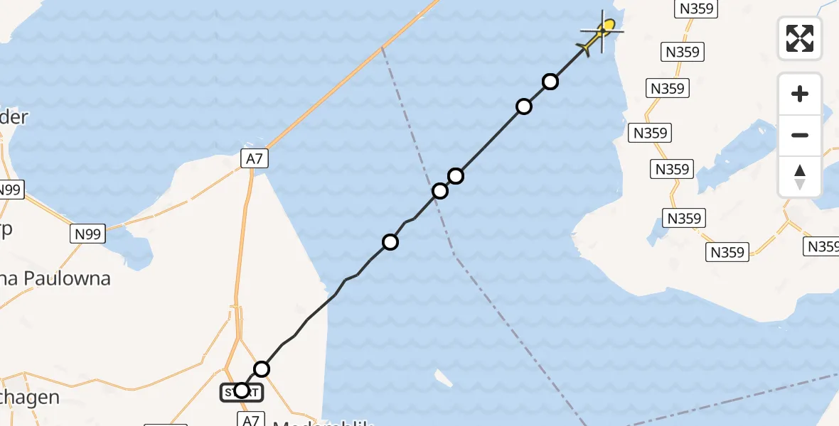 Routekaart van de vlucht: Ambulanceheli naar Makkum