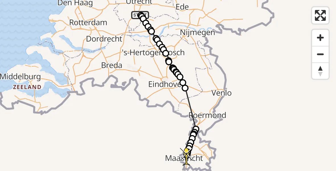 Routekaart van de vlucht: Politieheli naar Maastricht