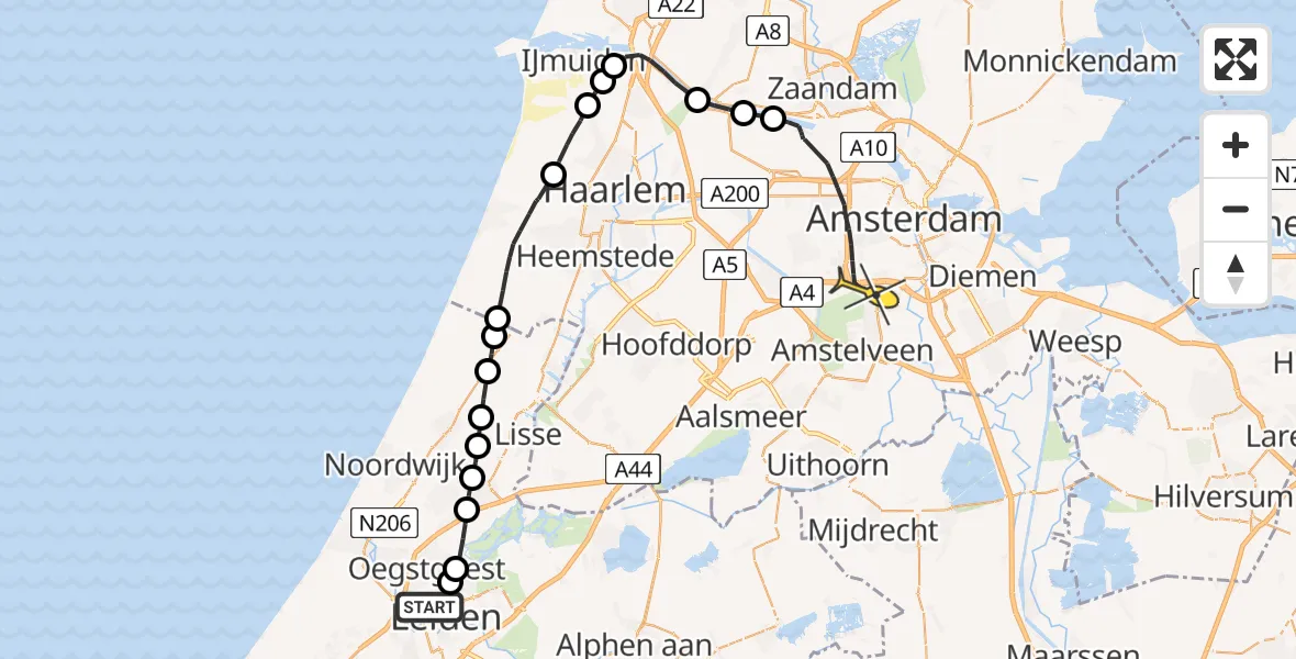 Routekaart van de vlucht: Lifeliner 1 naar Amsterdam