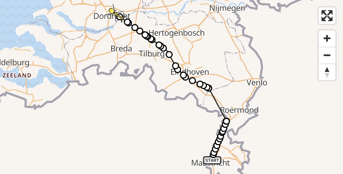 Routekaart van de vlucht: Politieheli naar Dordrecht
