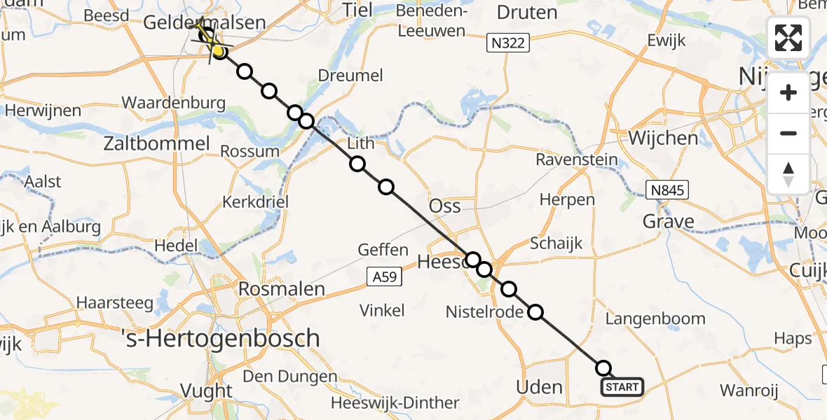 Routekaart van de vlucht: Lifeliner 3 naar Meteren