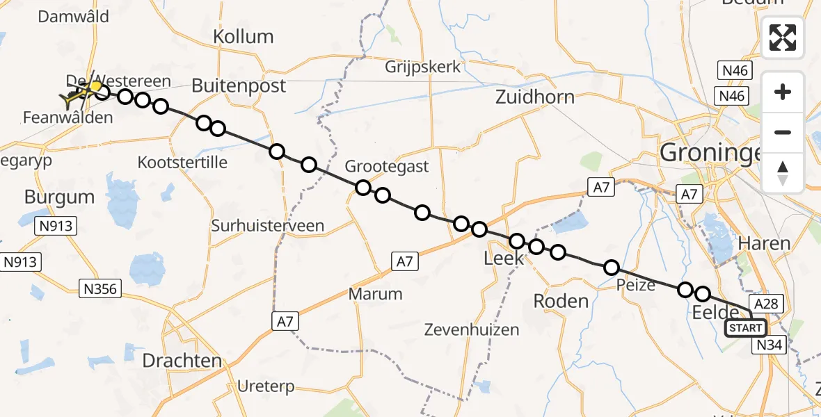 Routekaart van de vlucht: Lifeliner 4 naar Feanwâlden