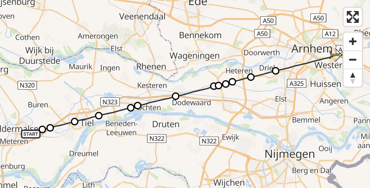 Routekaart van de vlucht: Lifeliner 3 naar Arnhem