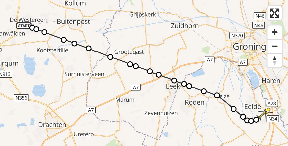 Routekaart van de vlucht: Lifeliner 4 naar Eelde