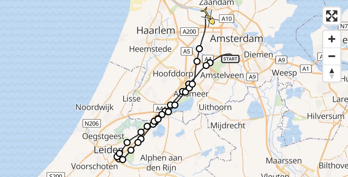 Routekaart van de vlucht: Lifeliner 1 naar Amsterdam