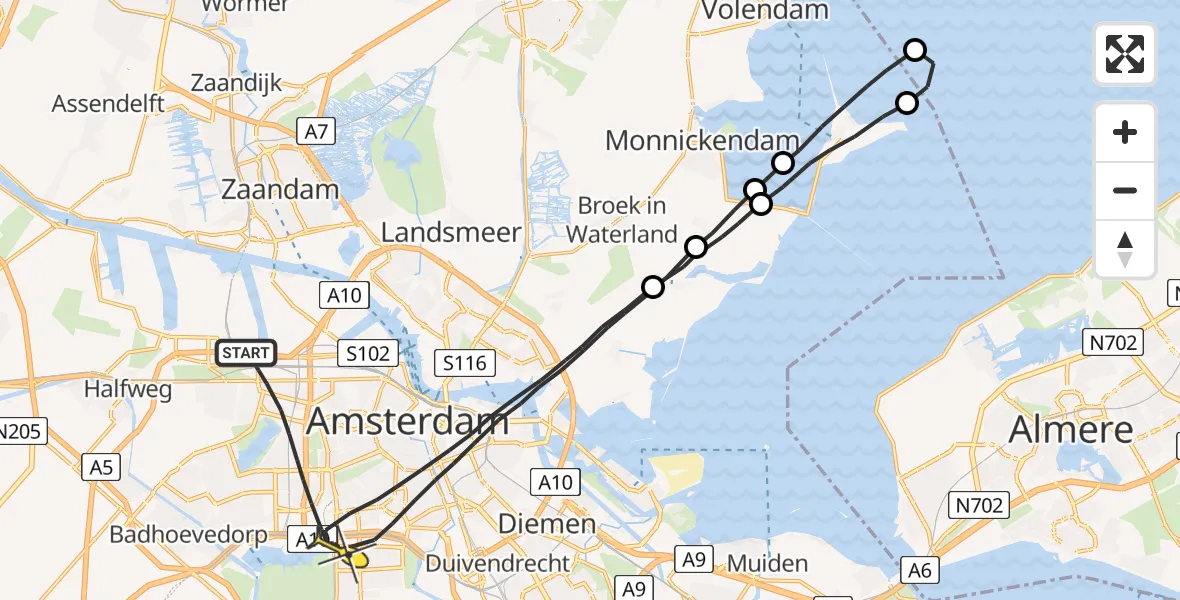 Routekaart van de vlucht: Lifeliner 1 naar Amsterdam