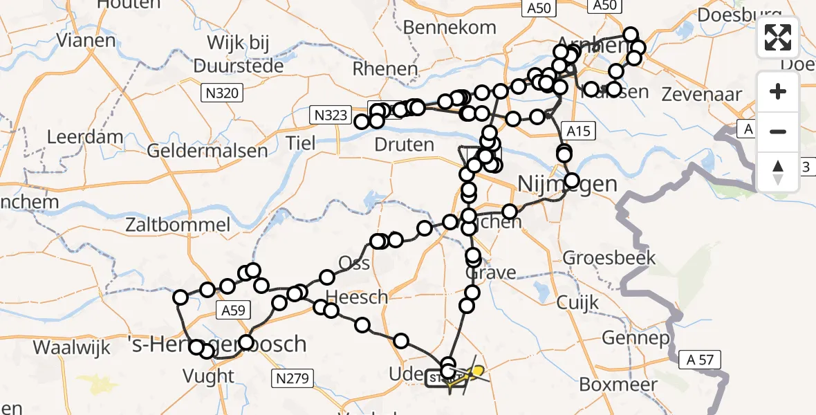 Routekaart van de vlucht: Politieheli naar Volkel