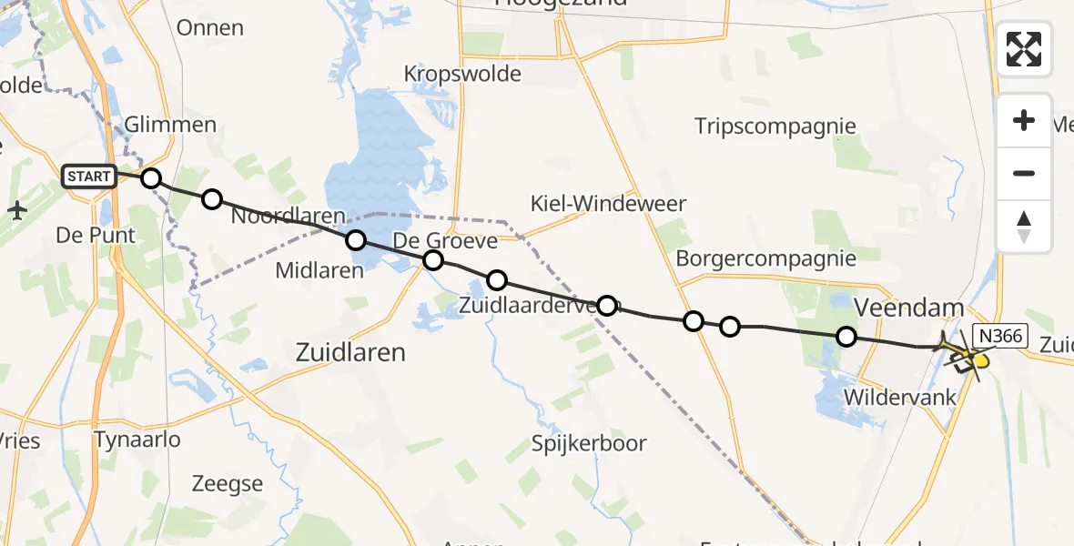 Routekaart van de vlucht: Lifeliner 4 naar Veendam