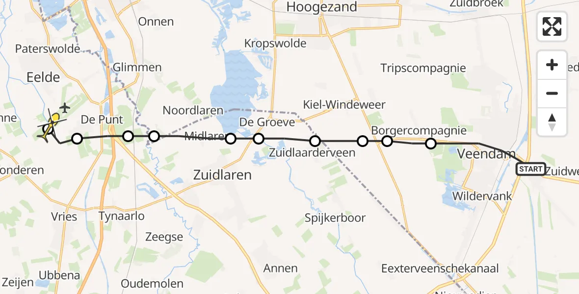 Routekaart van de vlucht: Lifeliner 4 naar Eelde