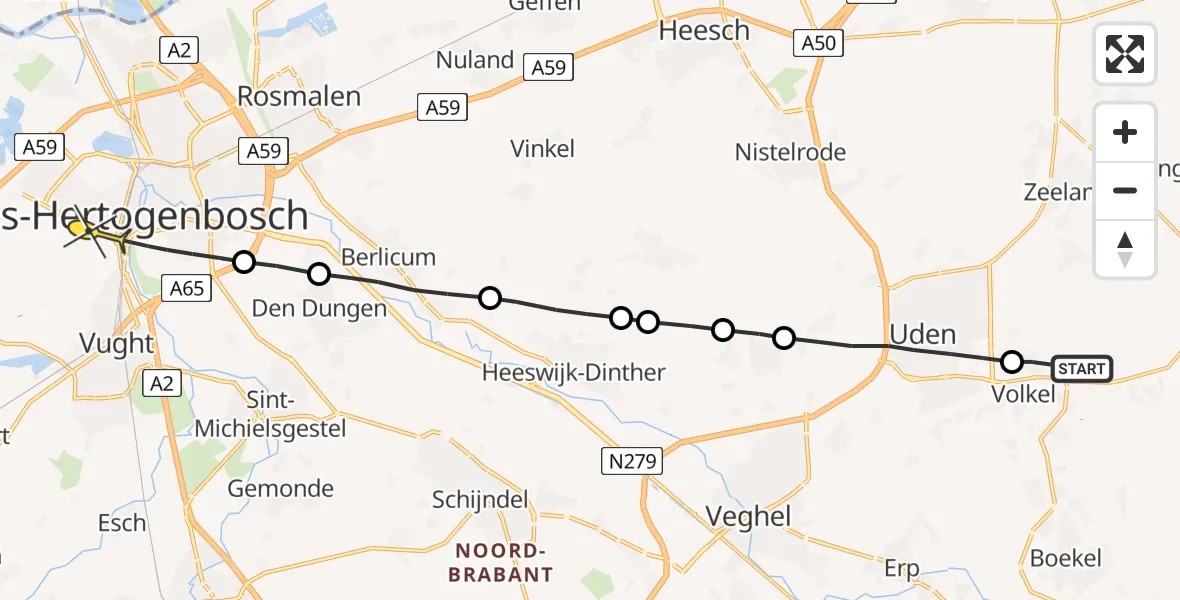 Routekaart van de vlucht: Lifeliner 3 naar 's-Hertogenbosch