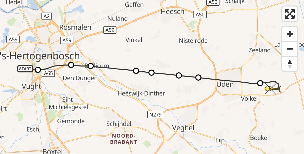 Routekaart van de vlucht: Lifeliner 3 naar Volkel