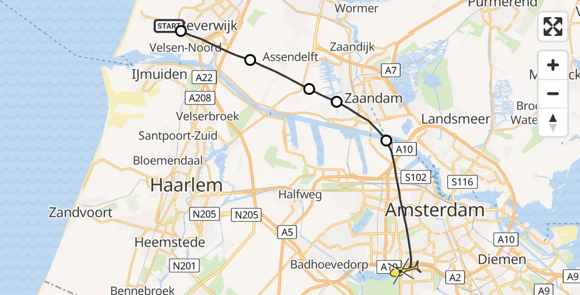 Routekaart van de vlucht: Lifeliner 1 naar Amsterdam