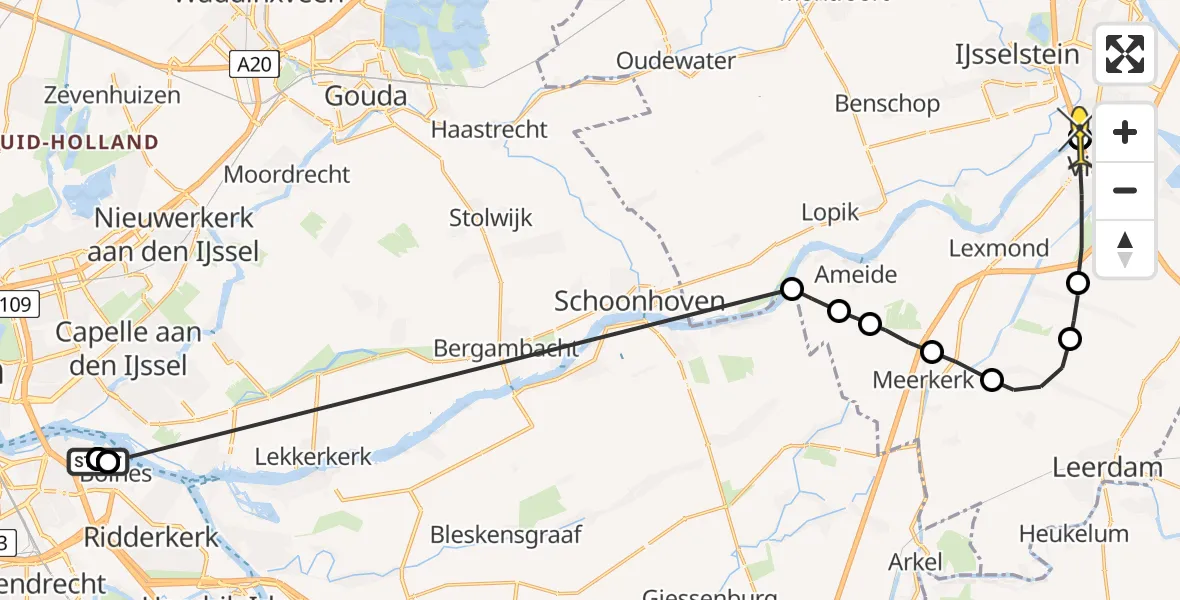 Routekaart van de vlucht: Politieheli naar Nieuwegein