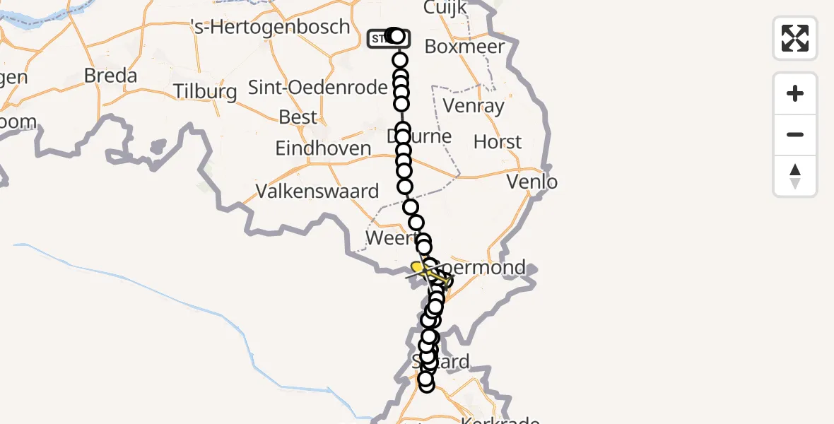Routekaart van de vlucht: Politiehelikopter naar Ittervoort