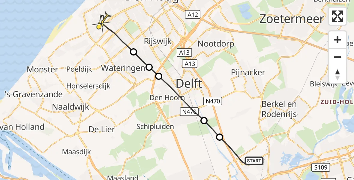 Routekaart van de vlucht: Lifeliner 2 naar Den Haag