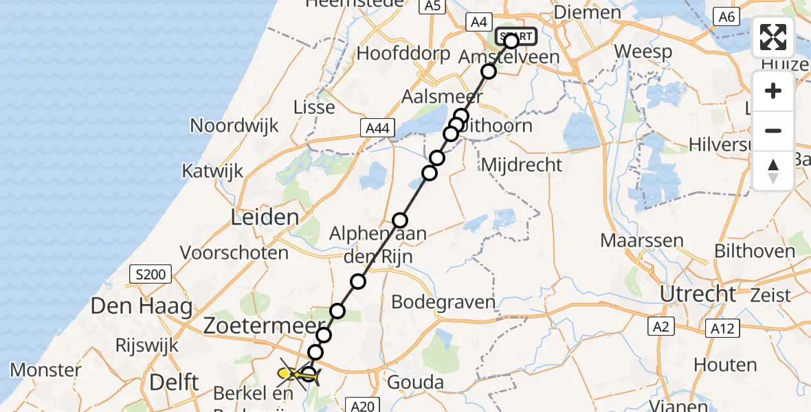 Routekaart van de vlucht: Lifeliner 1 naar Bleiswijk