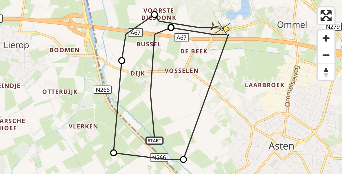 Routekaart van de vlucht: Politieheli naar Ommel