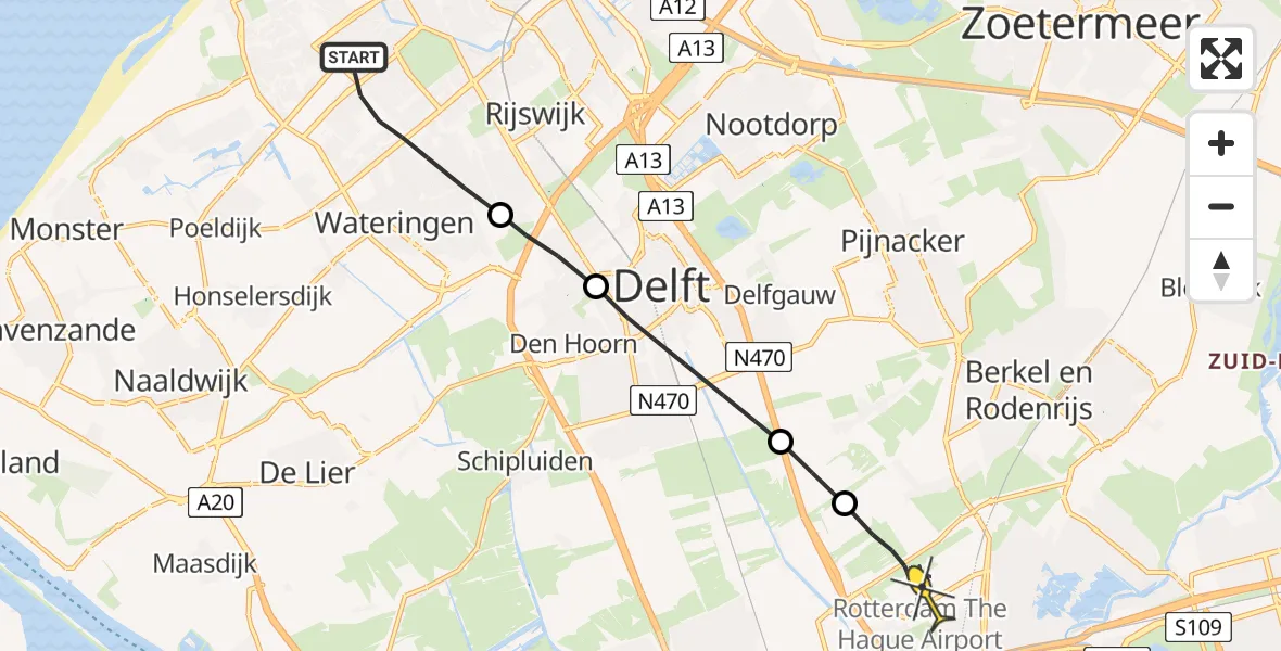 Routekaart van de vlucht: Lifeliner 2 naar Rotterdam