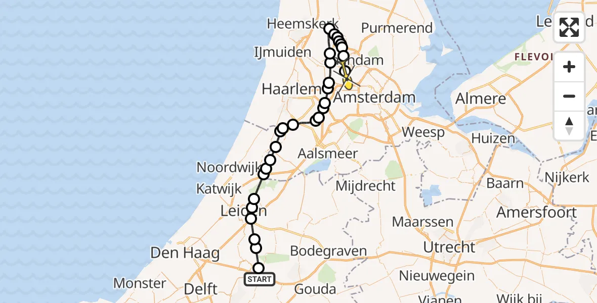 Routekaart van de vlucht: Lifeliner 1 naar Amsterdam