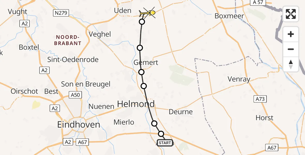 Routekaart van de vlucht: Politiehelikopter naar Volkel