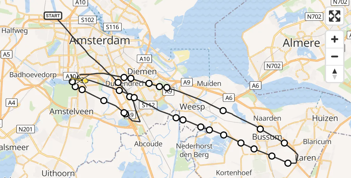 Routekaart van de vlucht: Lifeliner 1 naar Amsterdam