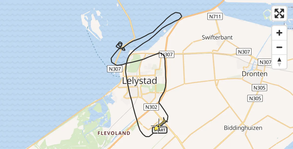 Routekaart van de vlucht: Traumahelikopter naar Lelystad