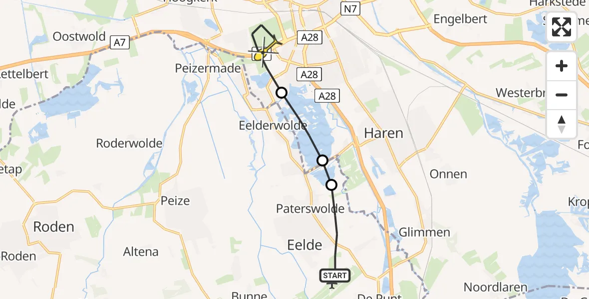 Routekaart van de vlucht: Lifeliner 4 naar Groningen