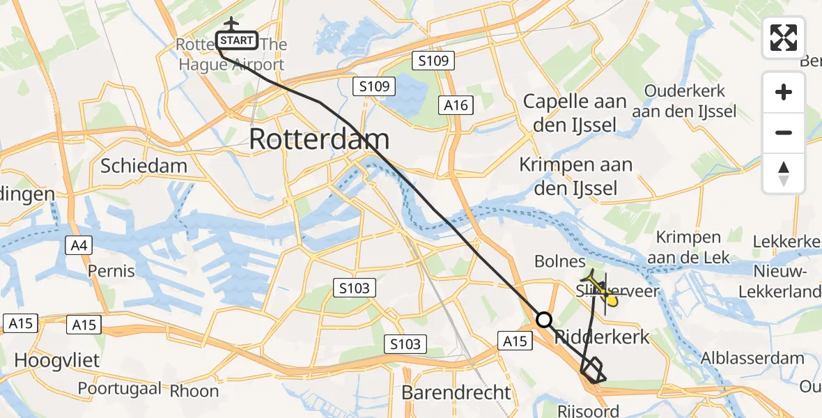 Routekaart van de vlucht: Lifeliner 2 naar Ridderkerk