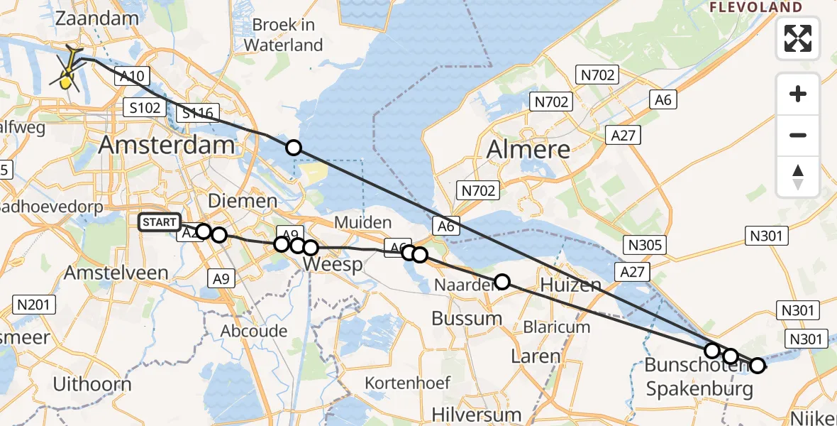 Routekaart van de vlucht: Lifeliner 1 naar Amsterdam