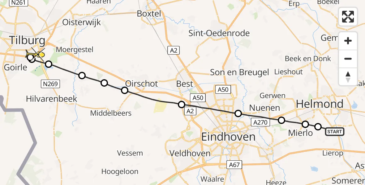Routekaart van de vlucht: Lifeliner 3 naar Tilburg
