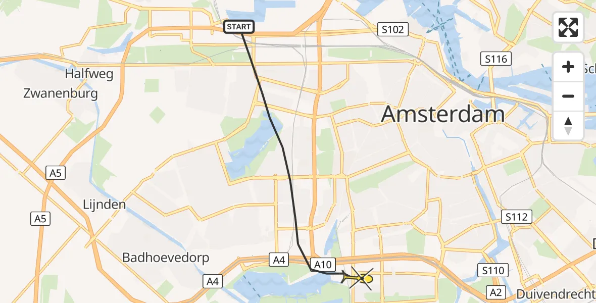 Routekaart van de vlucht: Lifeliner 1 naar Amsterdam