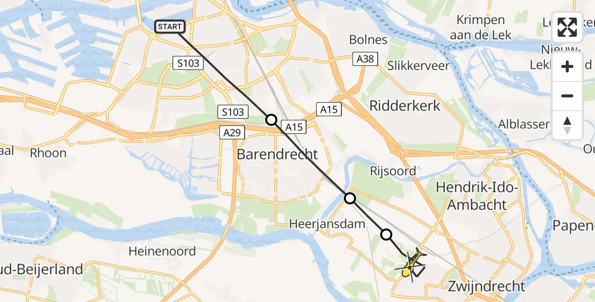 Routekaart van de vlucht: Lifeliner 2 naar Zwijndrecht
