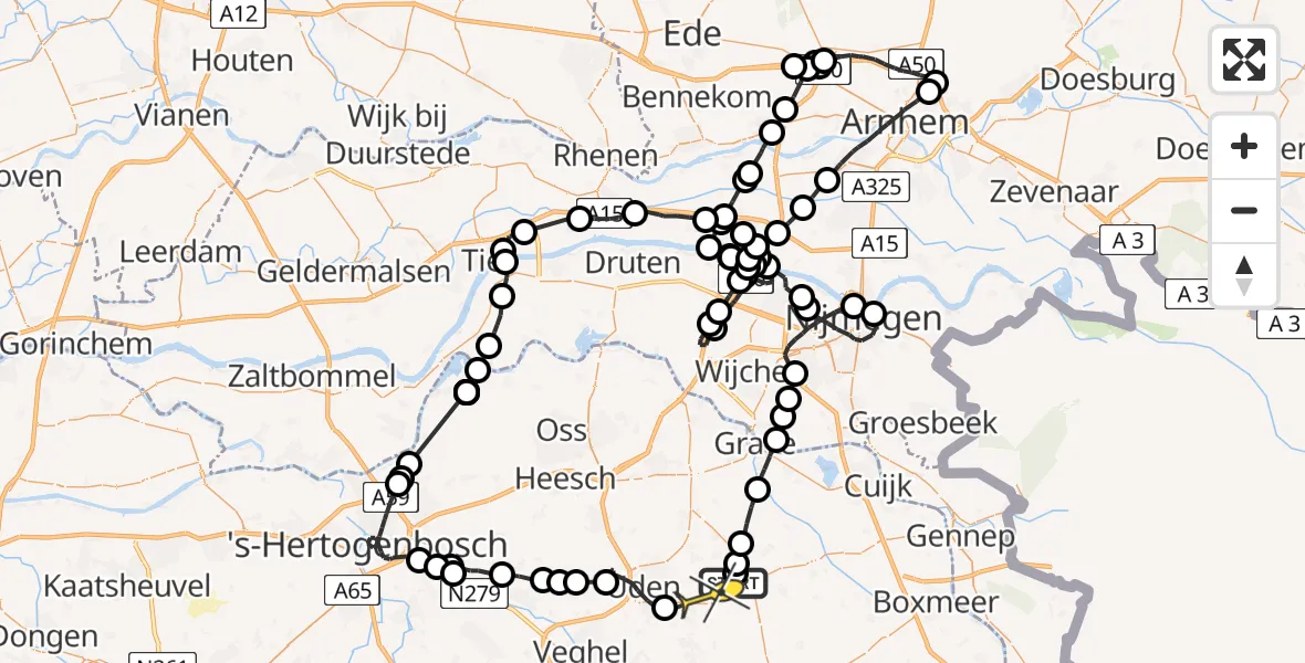 Routekaart van de vlucht: Politieheli naar Volkel