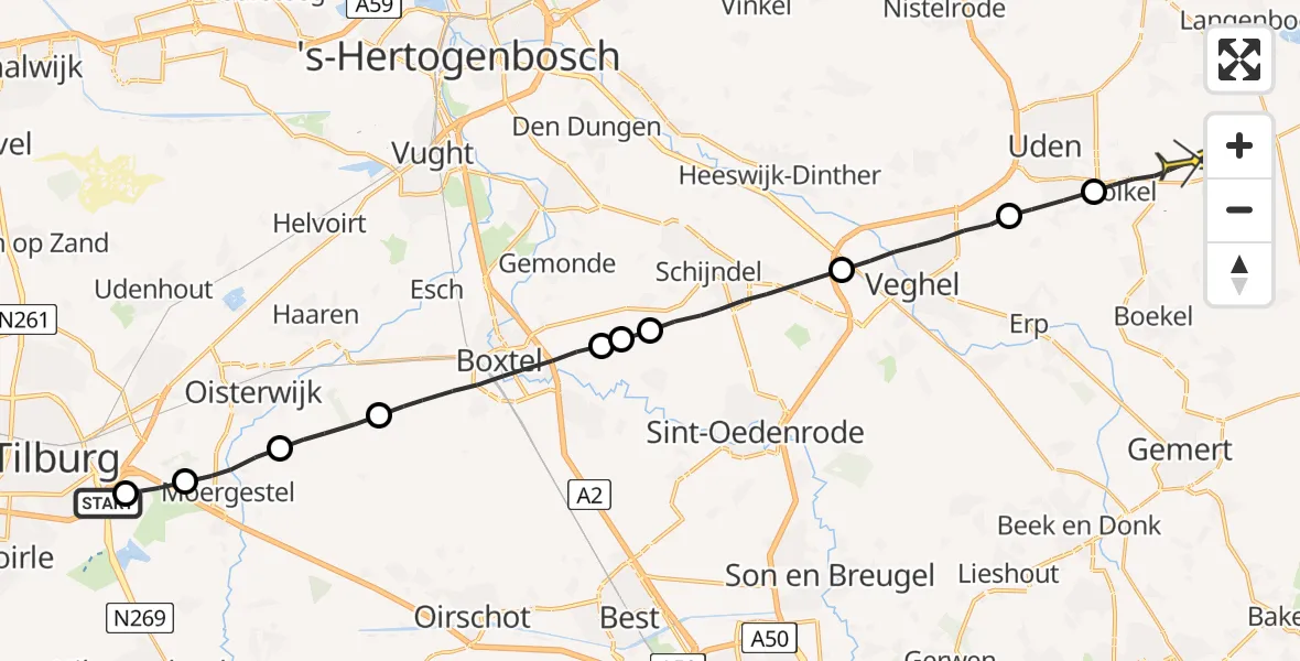 Routekaart van de vlucht: Lifeliner 3 naar Volkel