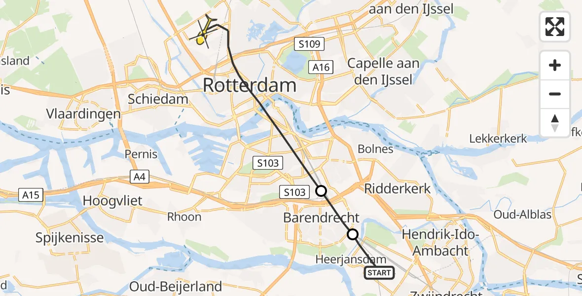 Routekaart van de vlucht: Lifeliner 2 naar Rotterdam