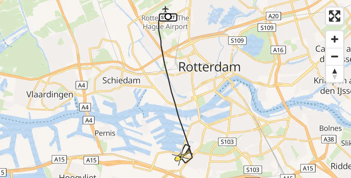 Routekaart van de vlucht: Lifeliner 2 naar Rotterdam