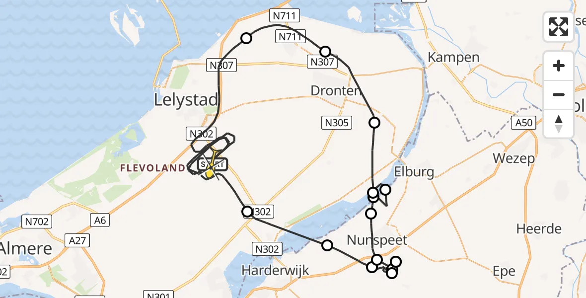 Routekaart van de vlucht: Traumahelikopter naar Lelystad