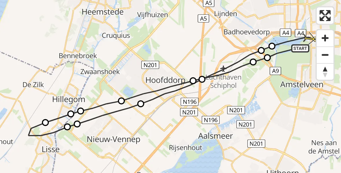 Routekaart van de vlucht: Lifeliner 1 naar Amsterdam