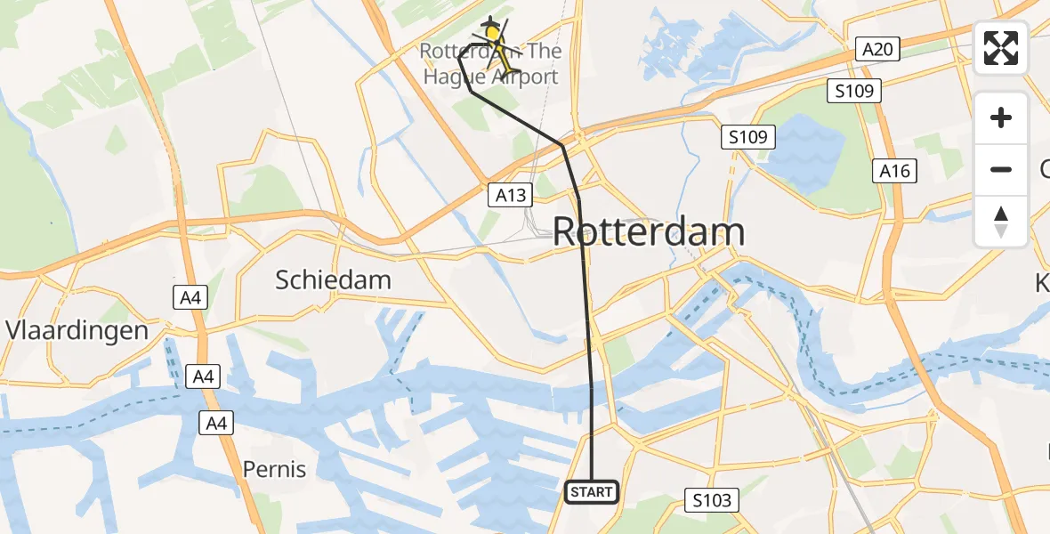 Routekaart van de vlucht: Lifeliner 2 naar Rotterdam