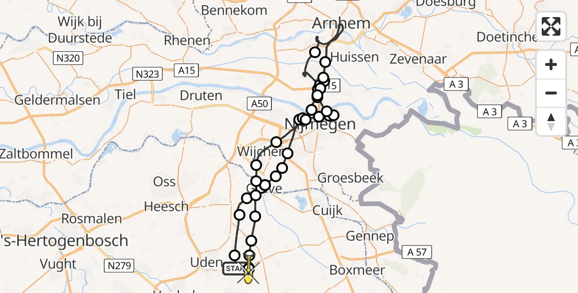 Routekaart van de vlucht: Politieheli naar Odiliapeel