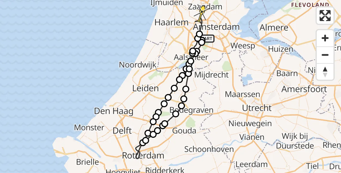 Routekaart van de vlucht: Lifeliner 1 naar Amsterdam