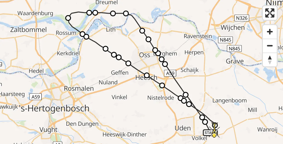 Routekaart van de vlucht: Lifeliner 3 naar Volkel