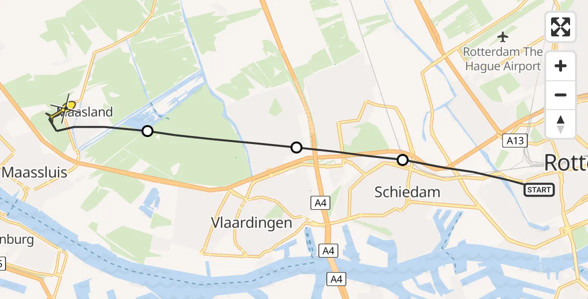 Routekaart van de vlucht: Lifeliner 2 naar Maasland